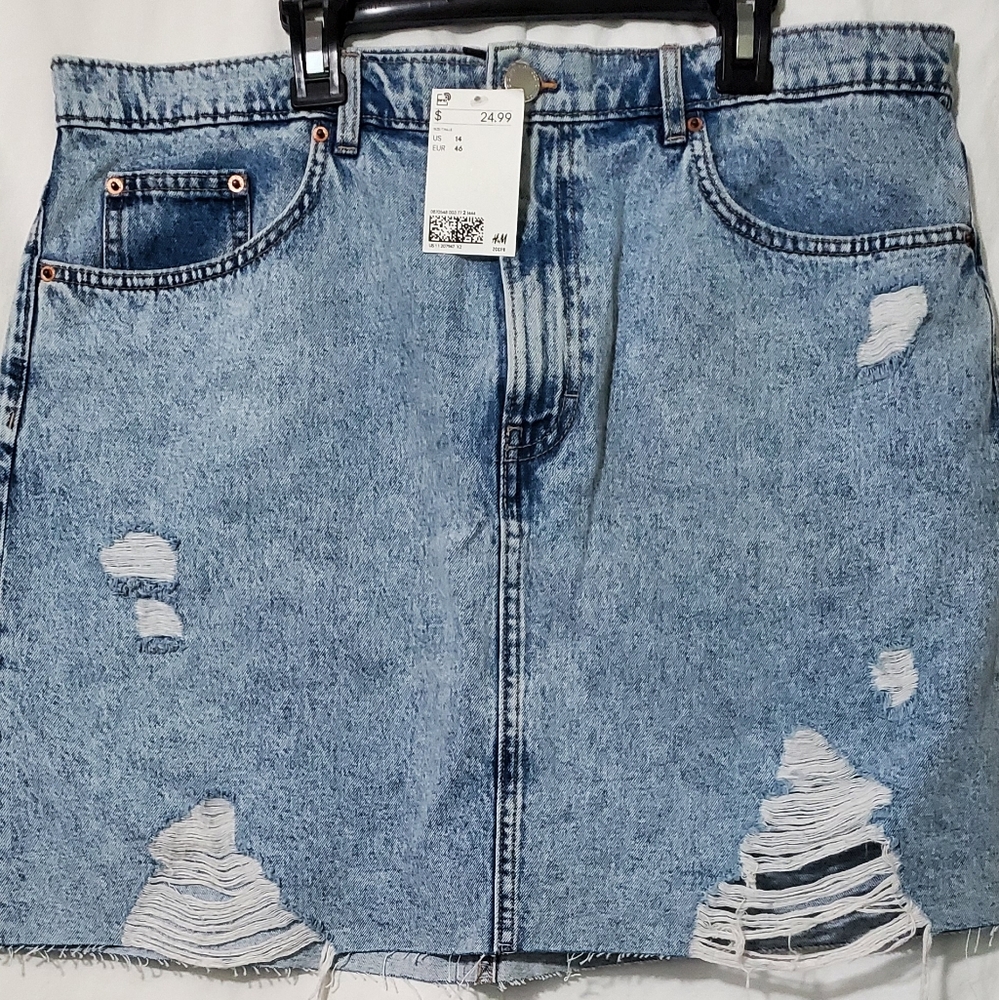 H&M Blue Distressed Denim Mini Skirt